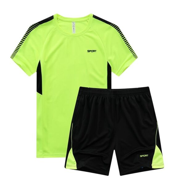 Adult Green-Black Crew Neck Short Sleeved Shorts Suit