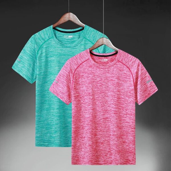 Adult Green-Pink Sports Running Short Sleeved Shirt(2 Pieces) Adult Green-Gray Sports Running Short Sleeved Shirt(2 Pieces)