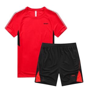 Adult Red-Black Crew Neck Short Sleeved Shorts Suit