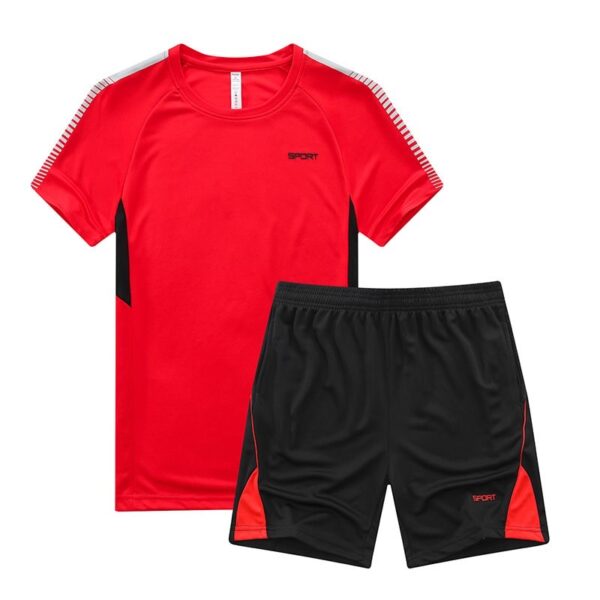 Adult Red-Black Crew Neck Short Sleeved Shorts Suit
