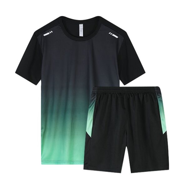 Men's Black-Green Summer Sportswear Short Sleeve Suit