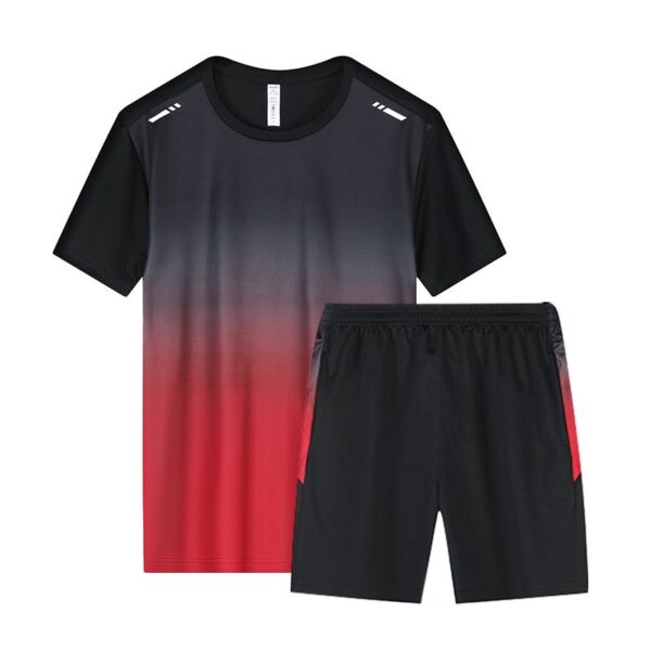 Men's Black-Red Summer Sportswear Short Sleeve Suit