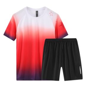 Men's Black-Red Summer Sportswear Short Sleeve Suit