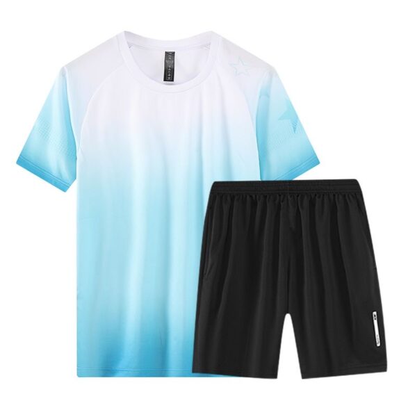 Men's Blue-Black Summer Sportswear Short Sleeve Suit