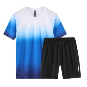 Men's Blue-Black Summer Sportswear Short Sleeve Suit