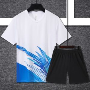 Men's White-Black Short Sleeved Badminton Suit