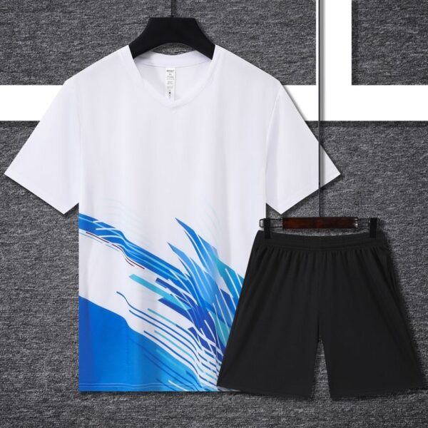 Men's White-Black Short Sleeved Badminton Suit