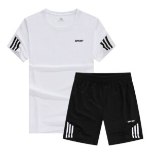 Men's White-Black Summer Sports Training Suit